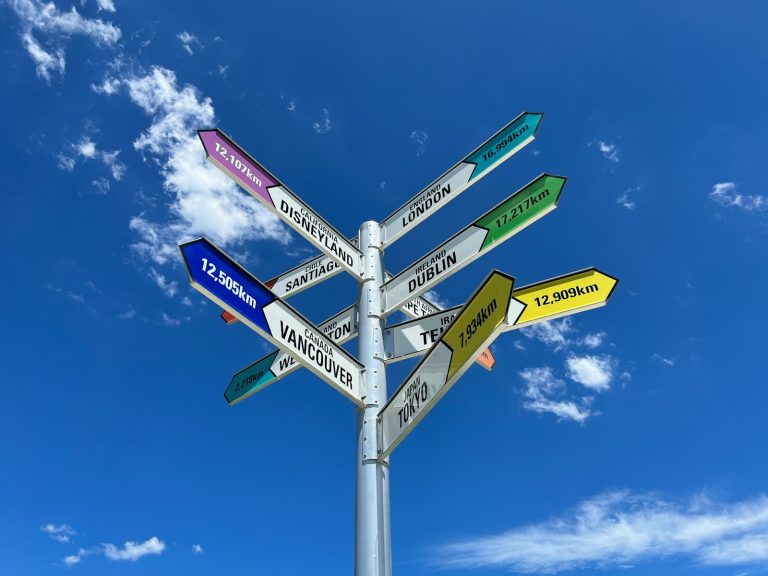a sign post with several street signs
