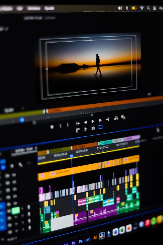 Close-up of video editing software interface on a computer monitor showing timeline and preview.
