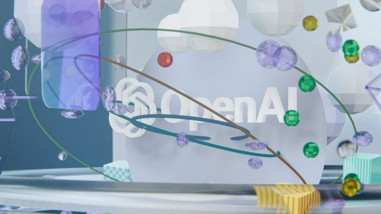 Openai logo surrounded by abstract digital network elements