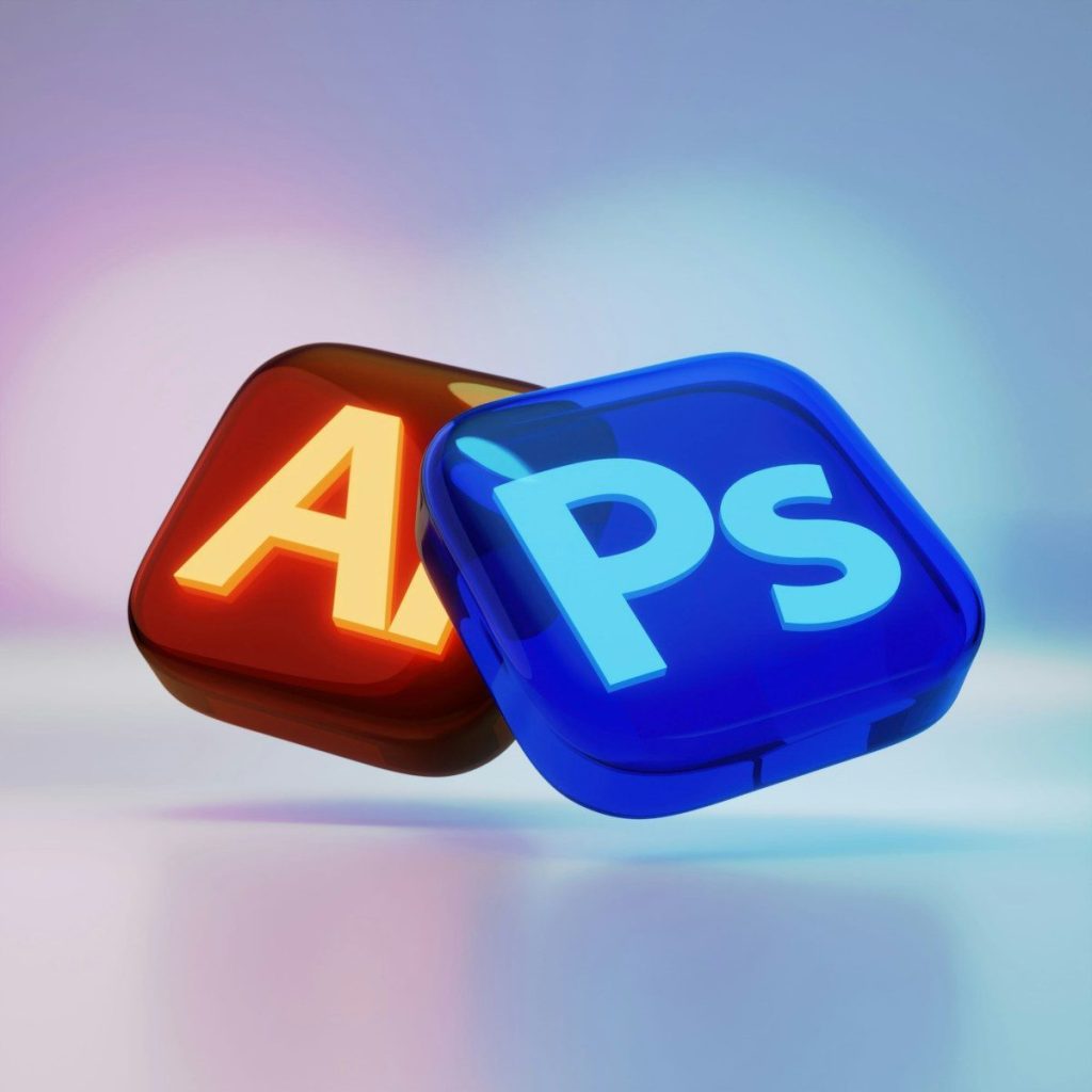 A blue and a red square with the letters aps